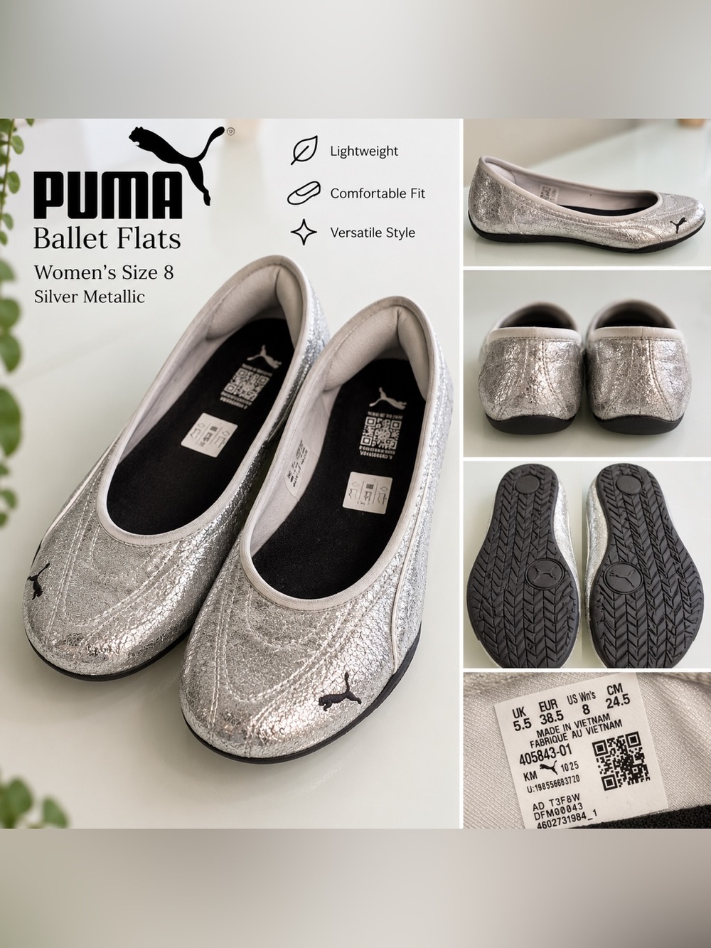Puma Silver Metallic Slip-On Ballet Flats